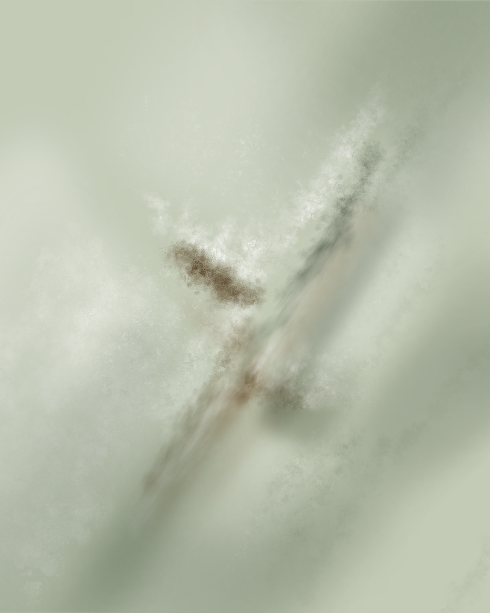 Still image from the animated version of Compression Fault by Denis Leclerc, showing a blurred diagonal form dissolving into a soft green field. From the Liminal Drift series.