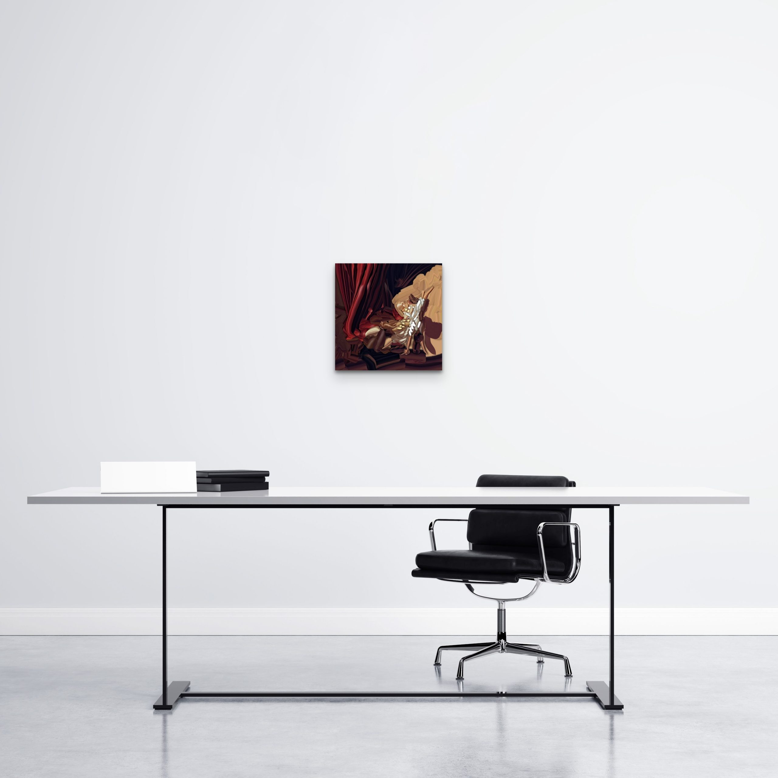 An artwork measuring 12 x 1 2 inches displayed in an office setting. The colourful piece adds a touch of creativity and vibrancy to the workspace, enhancing the overall aesthetic appeal.