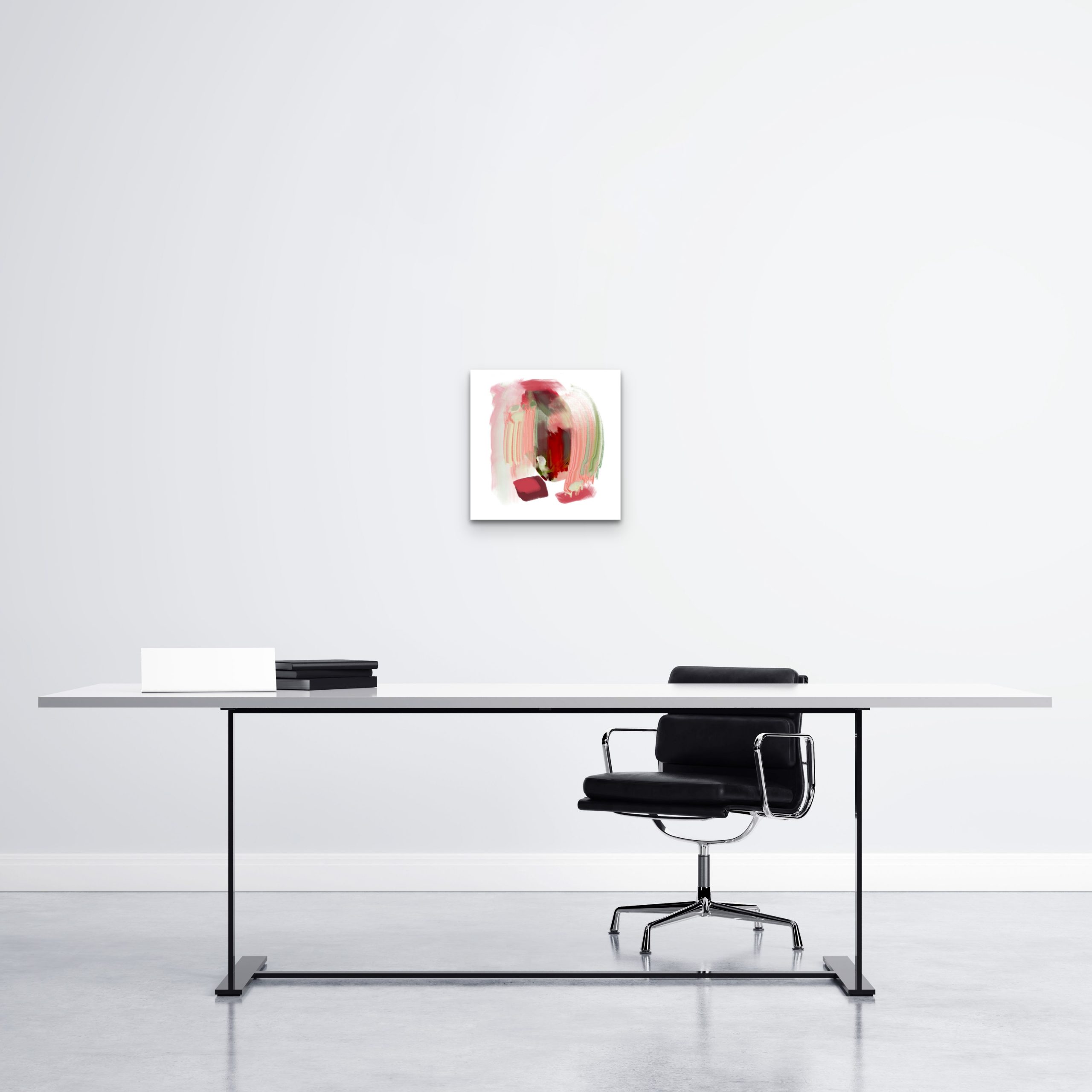 An artwork measuring 12 x 12 inches displayed in an office setting. The colourful piece adds a touch of creativity and vibrancy to the workspace, enhancing the overall aesthetic appeal.