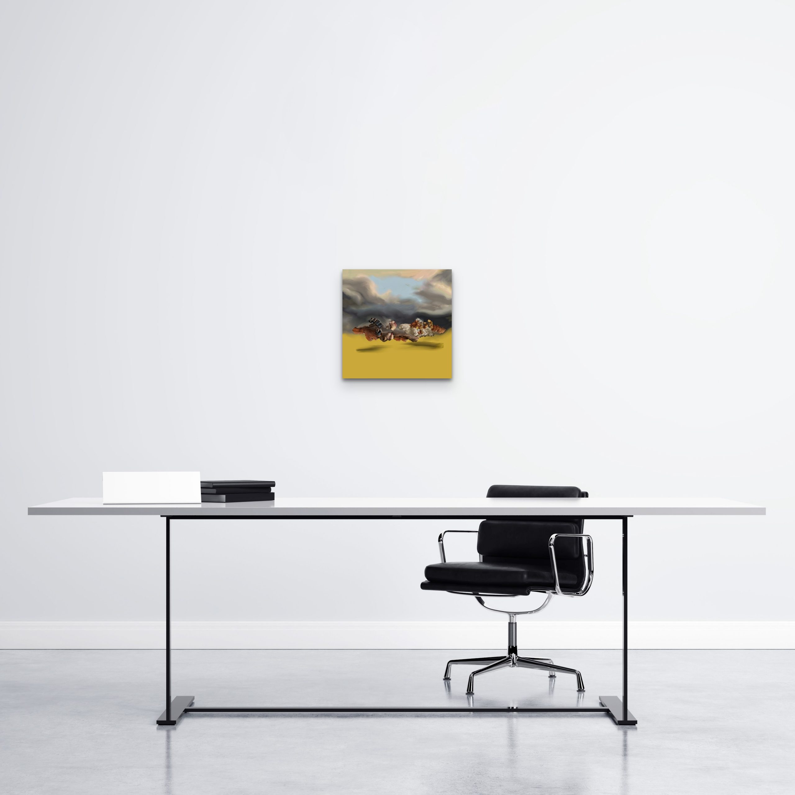 An artwork measuring 12 x 12 inches displayed in an office setting. The colourful piece adds a touch of creativity and vibrancy to the workspace, enhancing the overall aesthetic appeal.