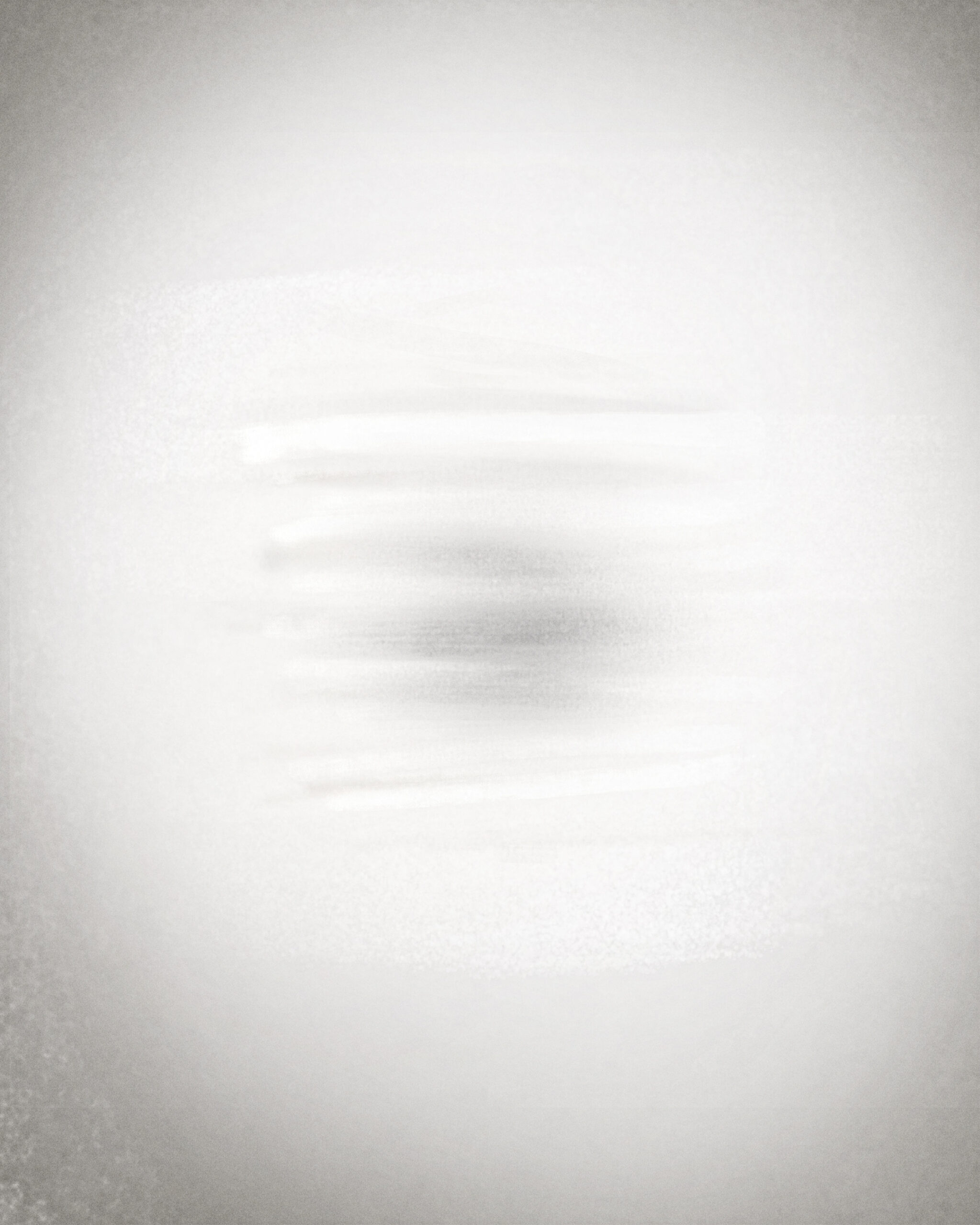 Dispersal Trace, abstract digital artwork in soft white and grey tones, from the Liminal Drift series by Denis Leclerc
