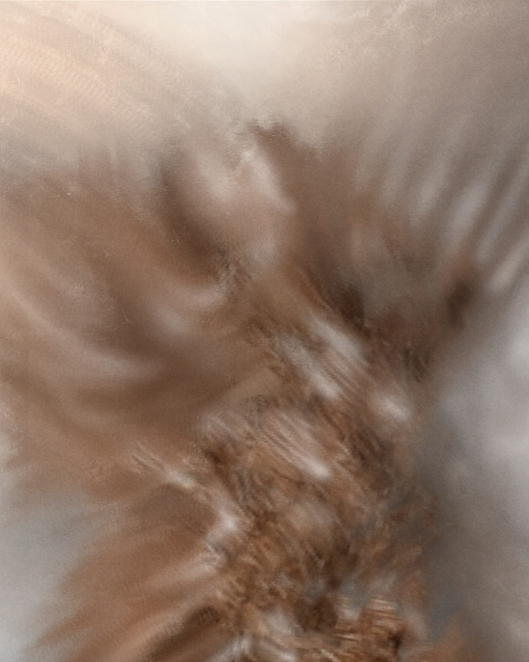 Close-up detail of Ephyra abstract digital art emphasizing layered motion, muted colours, and diffused highlights