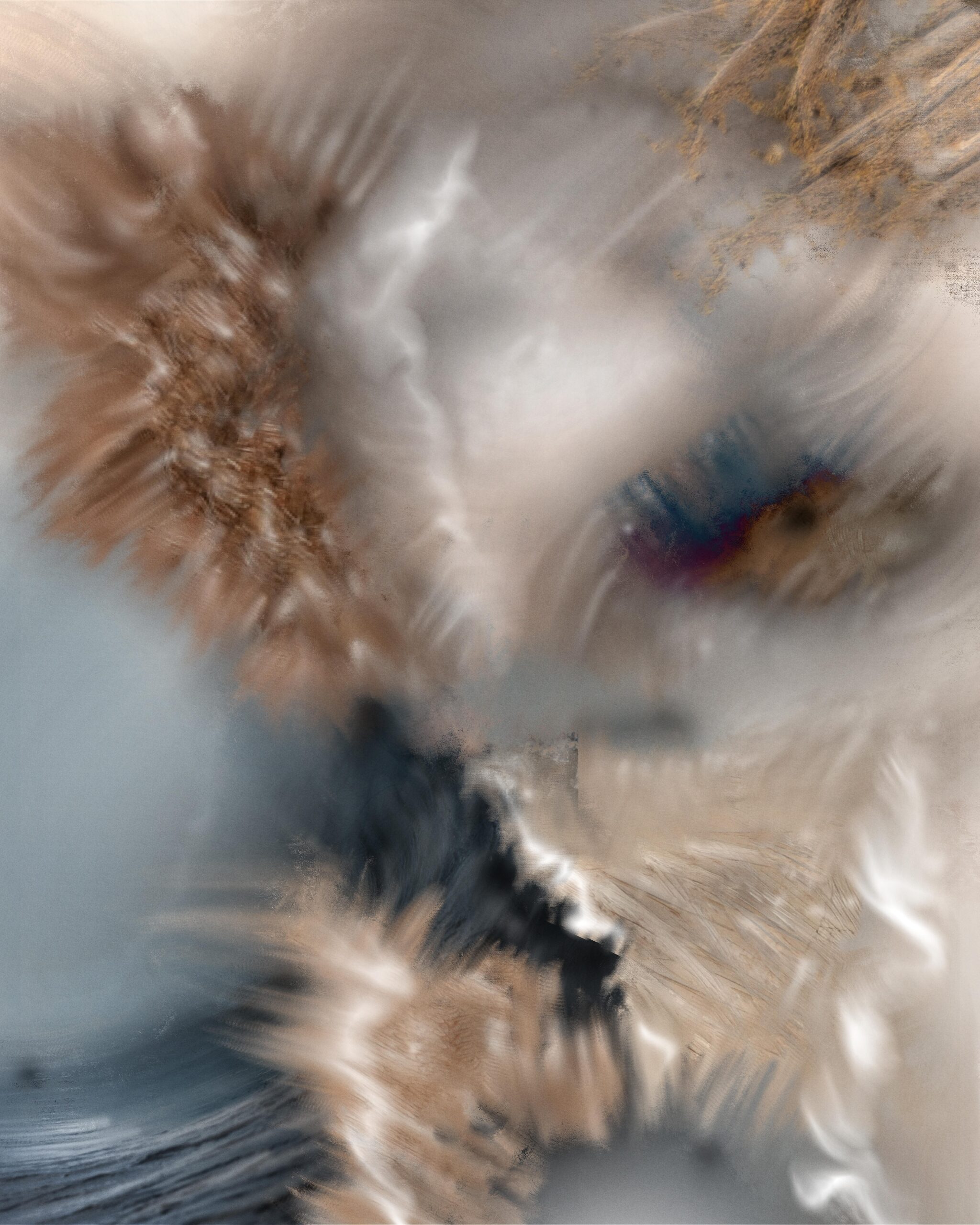 Ephyra abstract digital art featuring layered motion, diffused light, and soft earth tones suggesting an emerging siren form