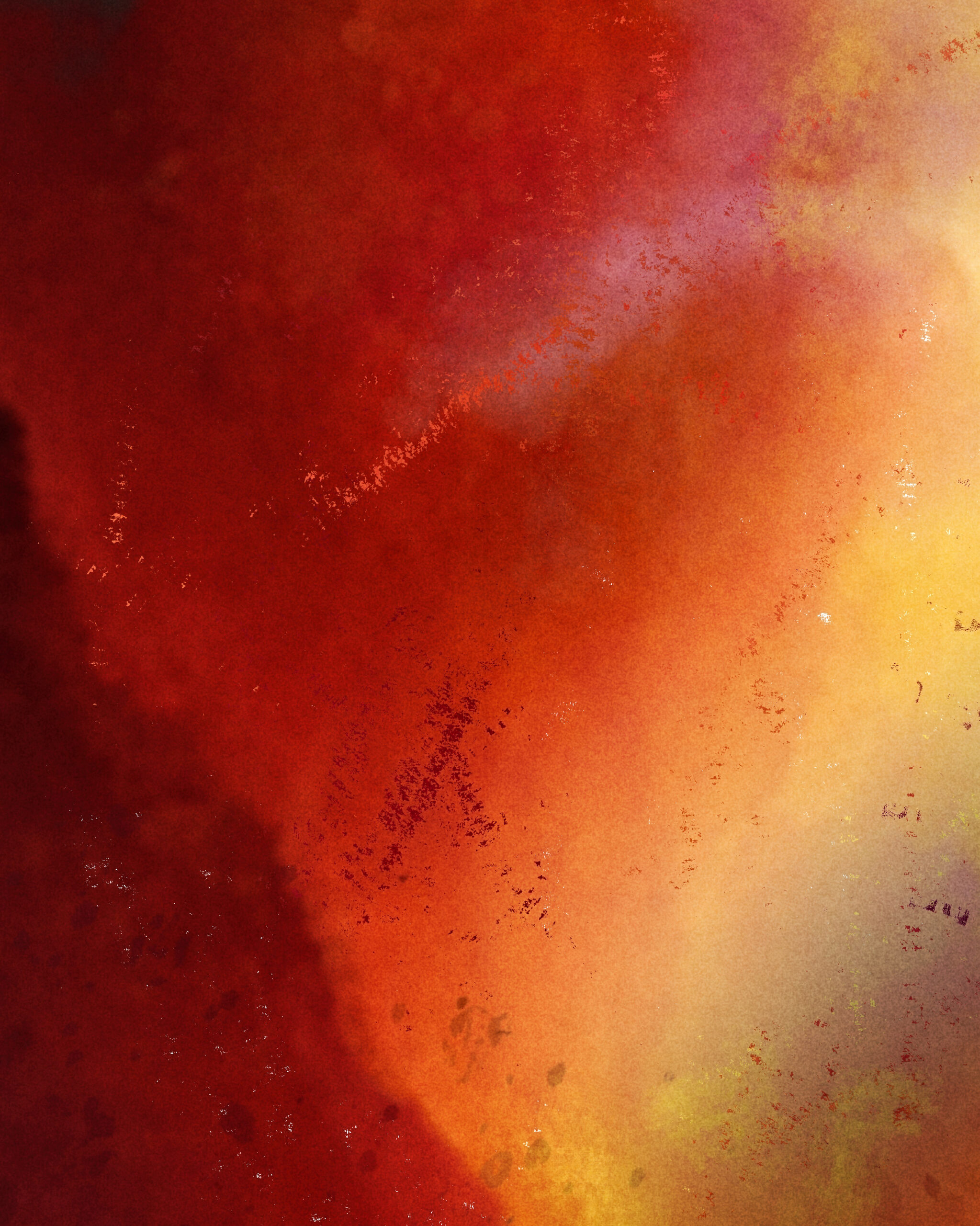 Detail of Igneous Planes digital artwork by Denis Leclerc, showing warm fractured textures in red, orange, and violet tones.