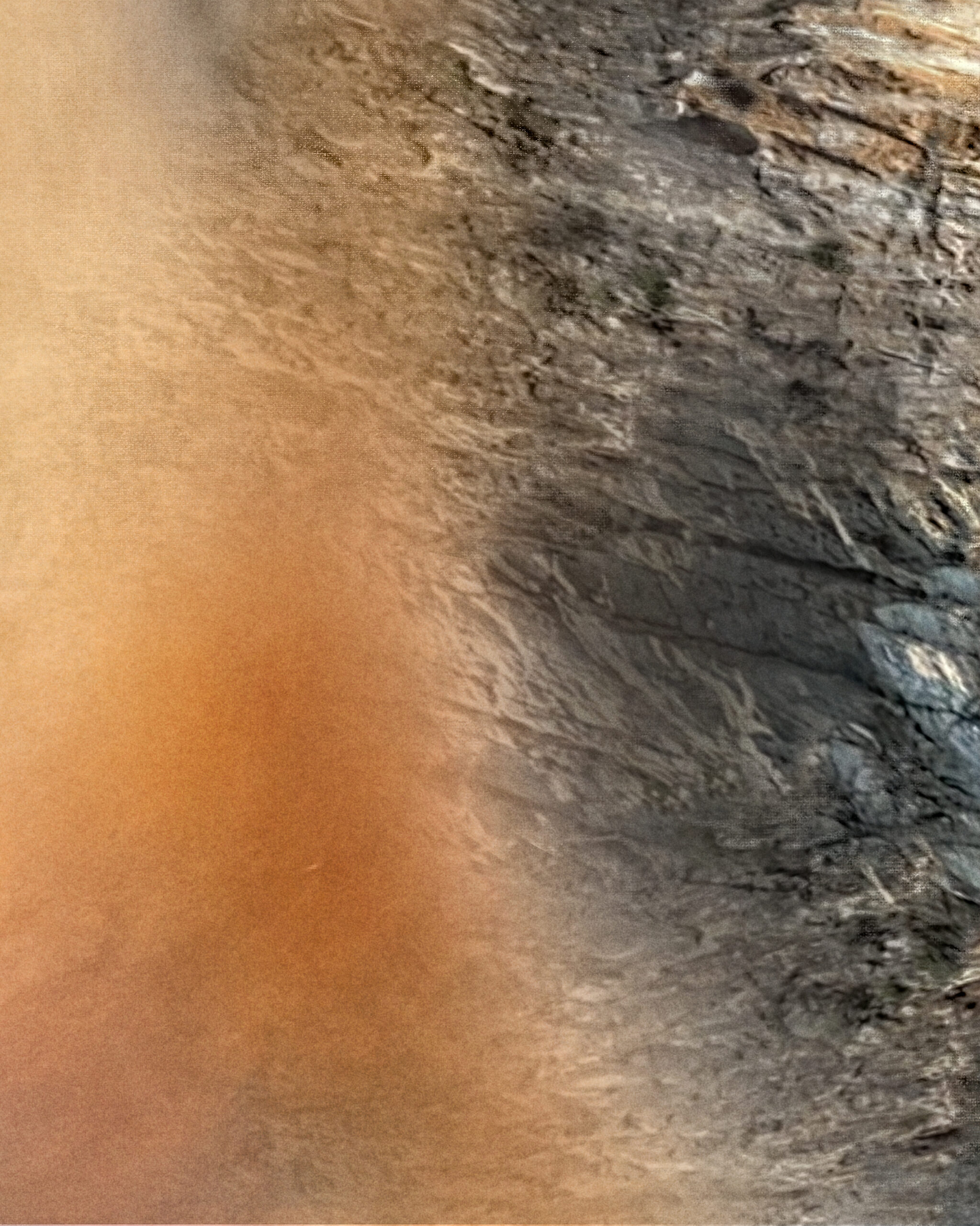 Detail of Incarnata by Denis Leclerc showing the transition between pale flesh tones, mist, and mineral textures