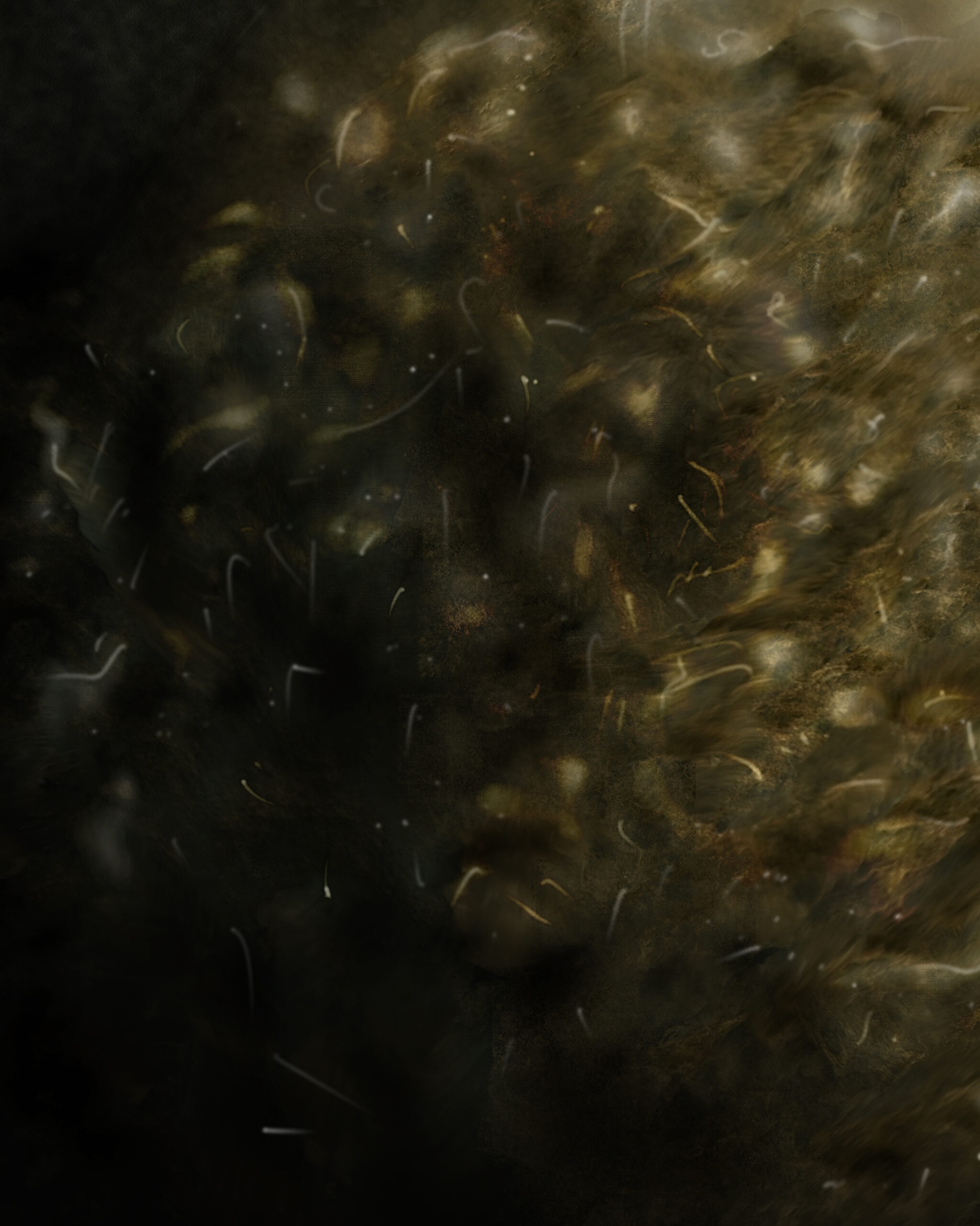 Detail of Lithomorphe artwork showing glowing textures and filament lines