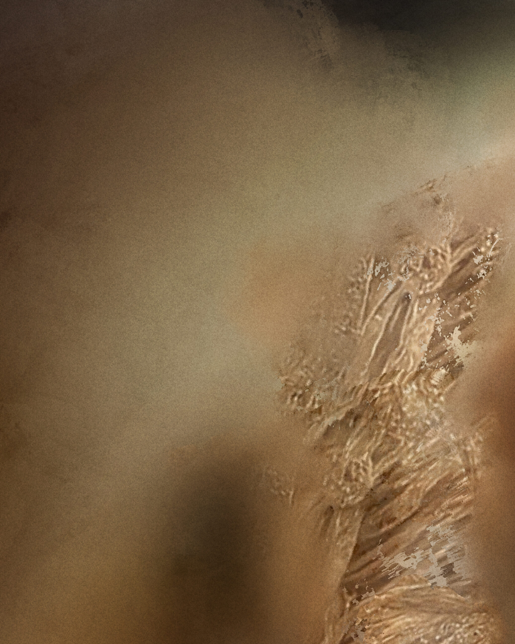 Close-up of Makena abstract siren digital painting showing controlled diffusion, depth, and reduced contrast