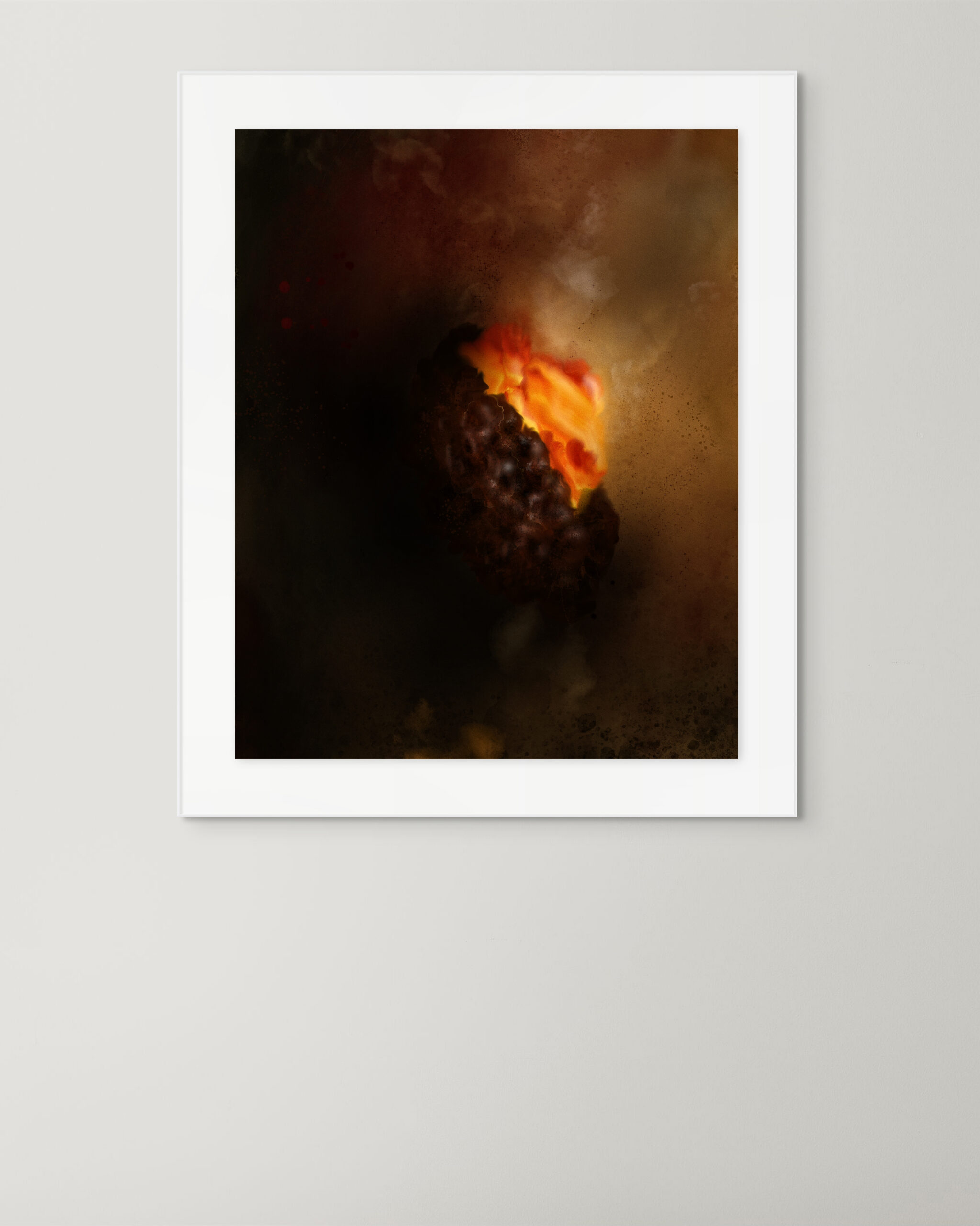Molten Rupture framed on wall — limited edition fine art print from the Telluric Forms series