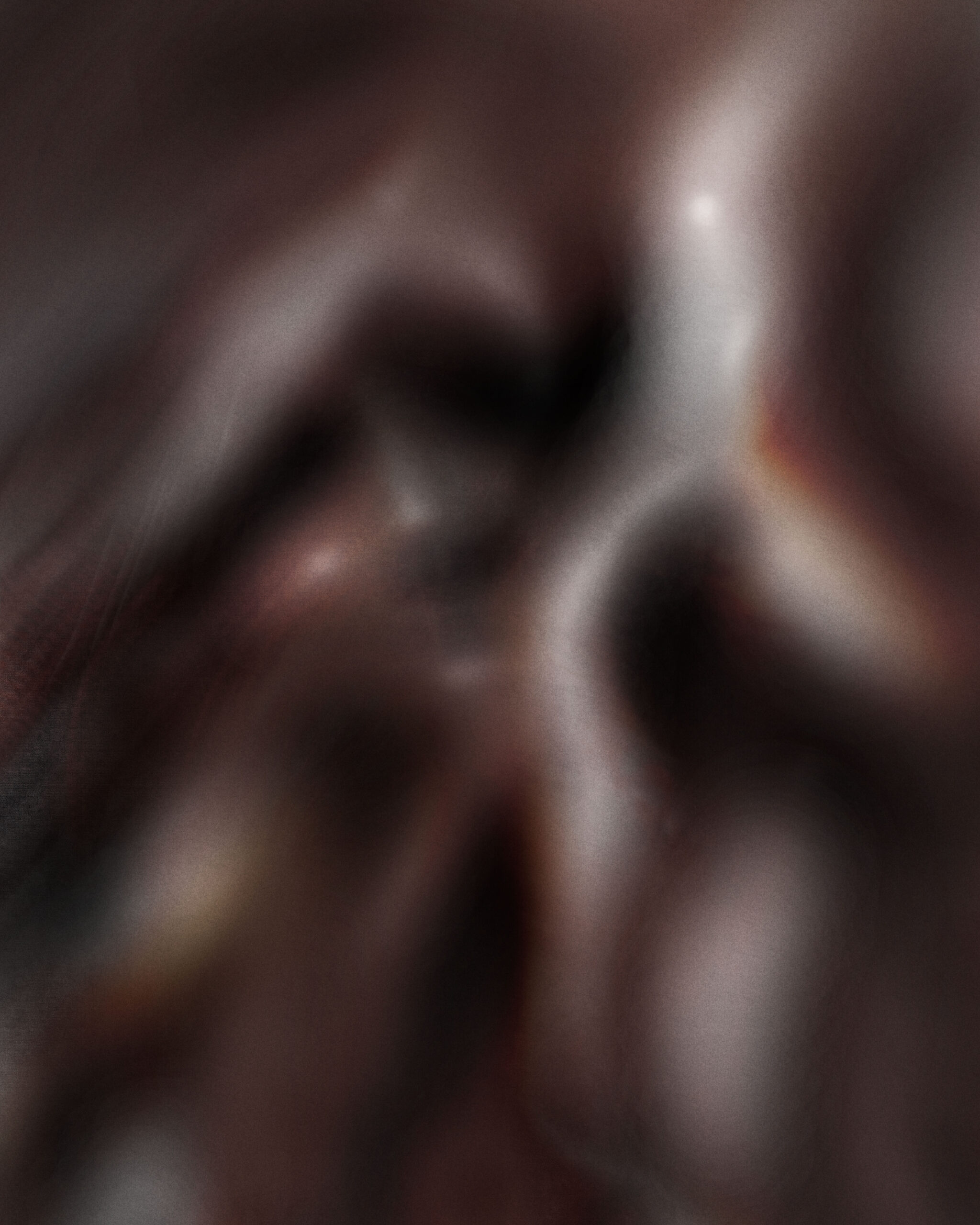 Nerithe abstract digital art print by Denis Leclerc, blurred organic forms emerging through layered glazes in muted brown and mineral tones