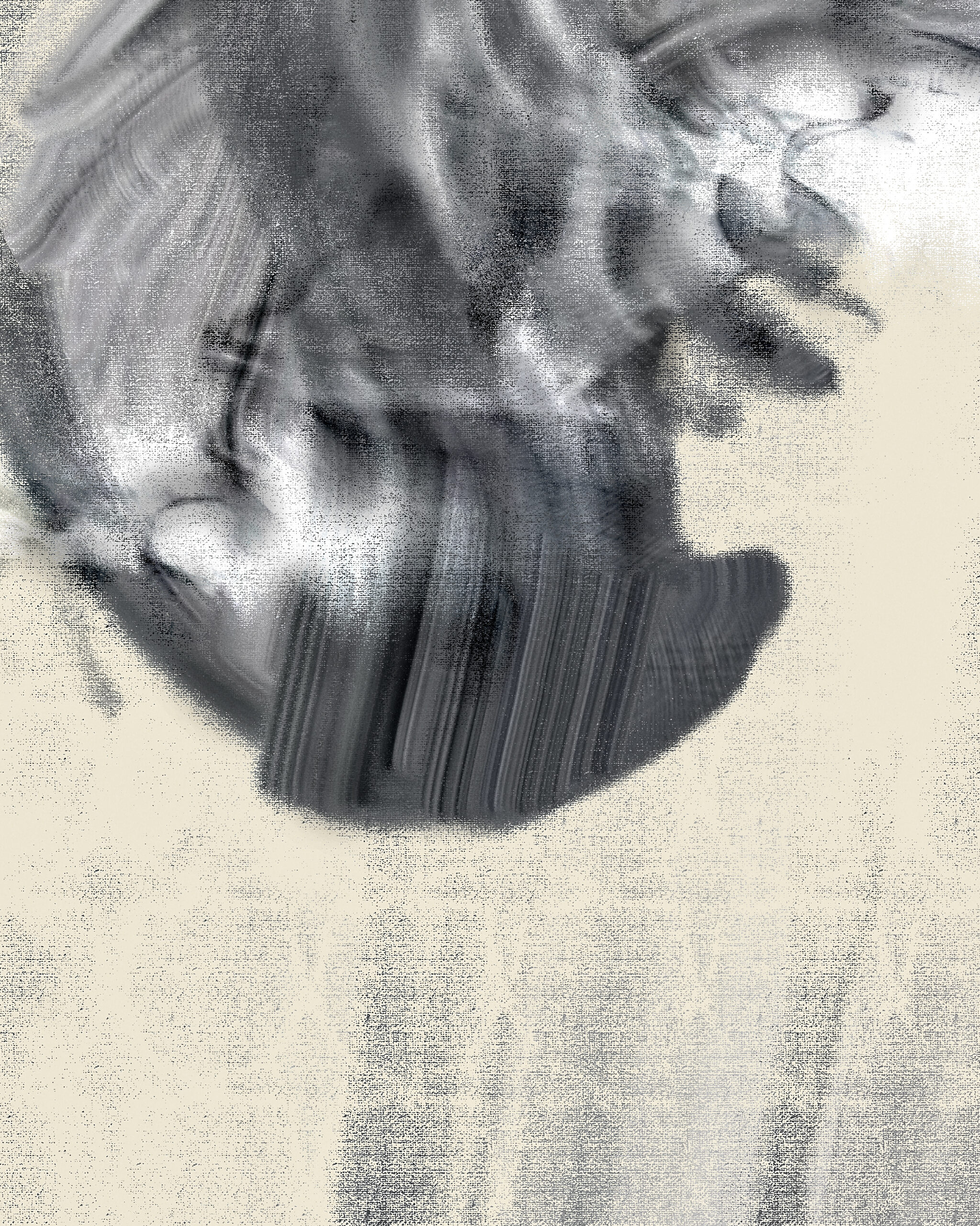 Detail of Paradox Ensō I by Denis Leclerc showing abstract calligraphic textures and fragmented circular gesture