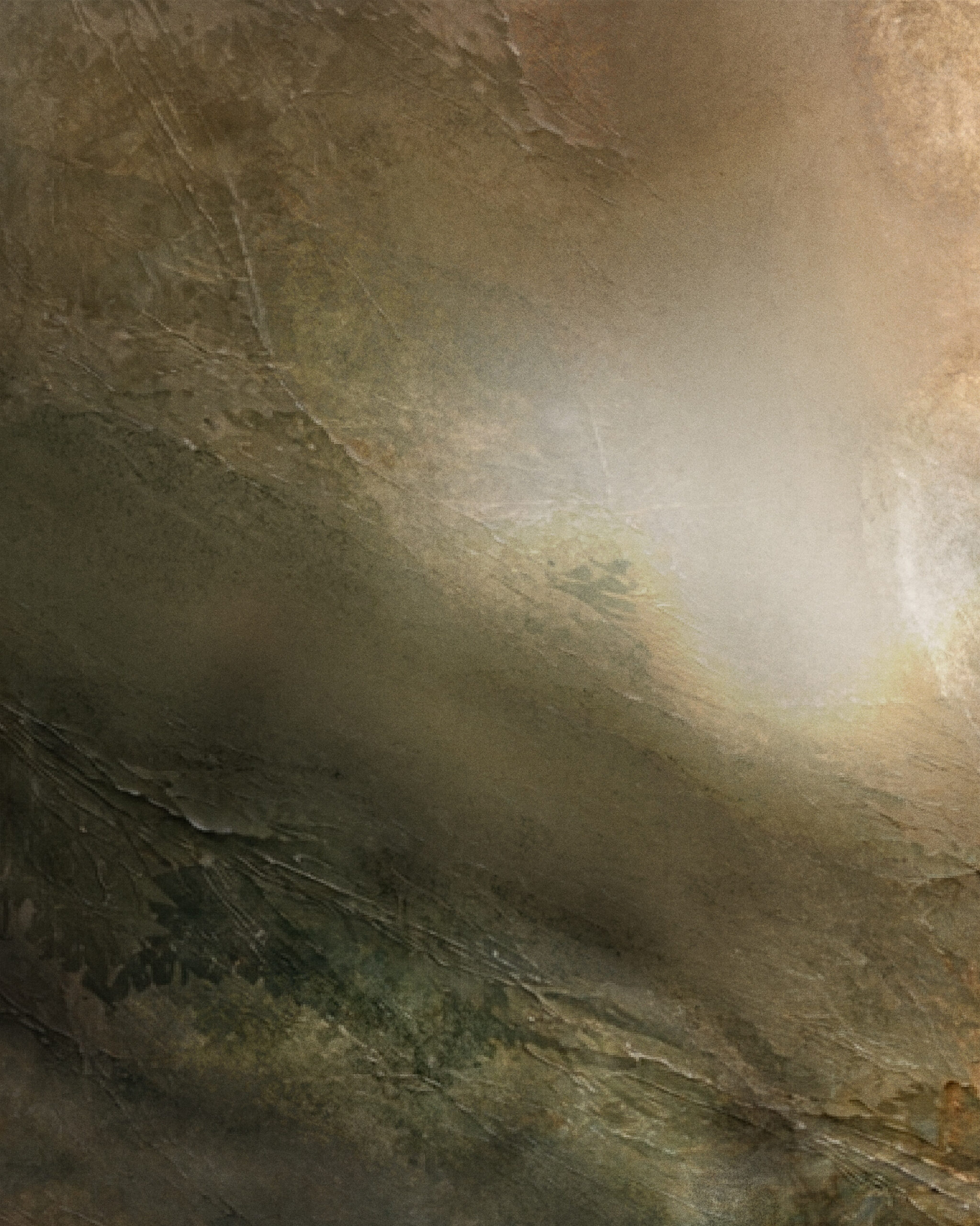 Close-up detail of Ur I showing light emerging through layered abstract matter