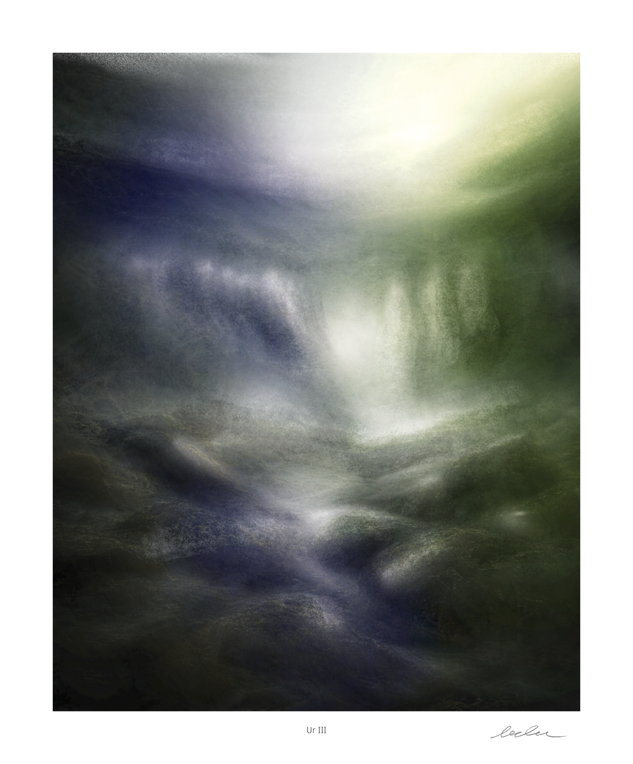 Ur III limited edition print showing the digital artwork presented as a long-term presence with white margin and artist signature