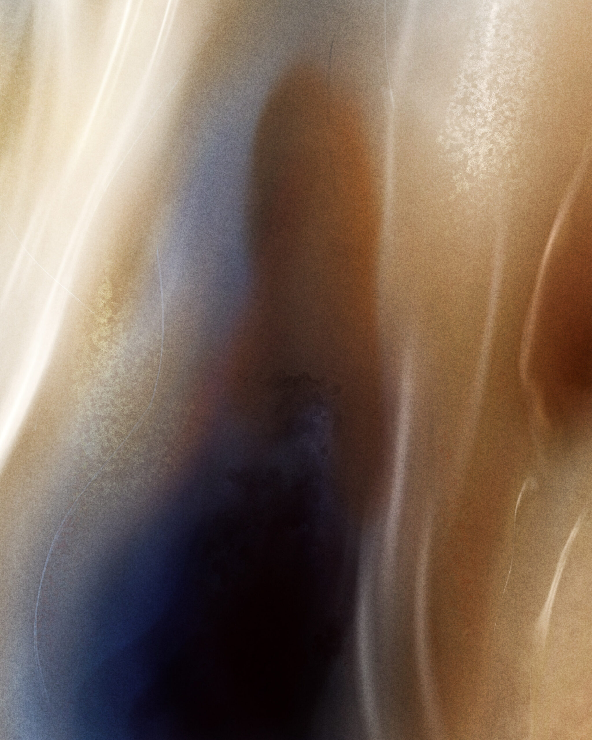 Detail from Voilence by Denis Leclerc showing warm ochre and blue tones blending through light and texture, part of the Emergence series.