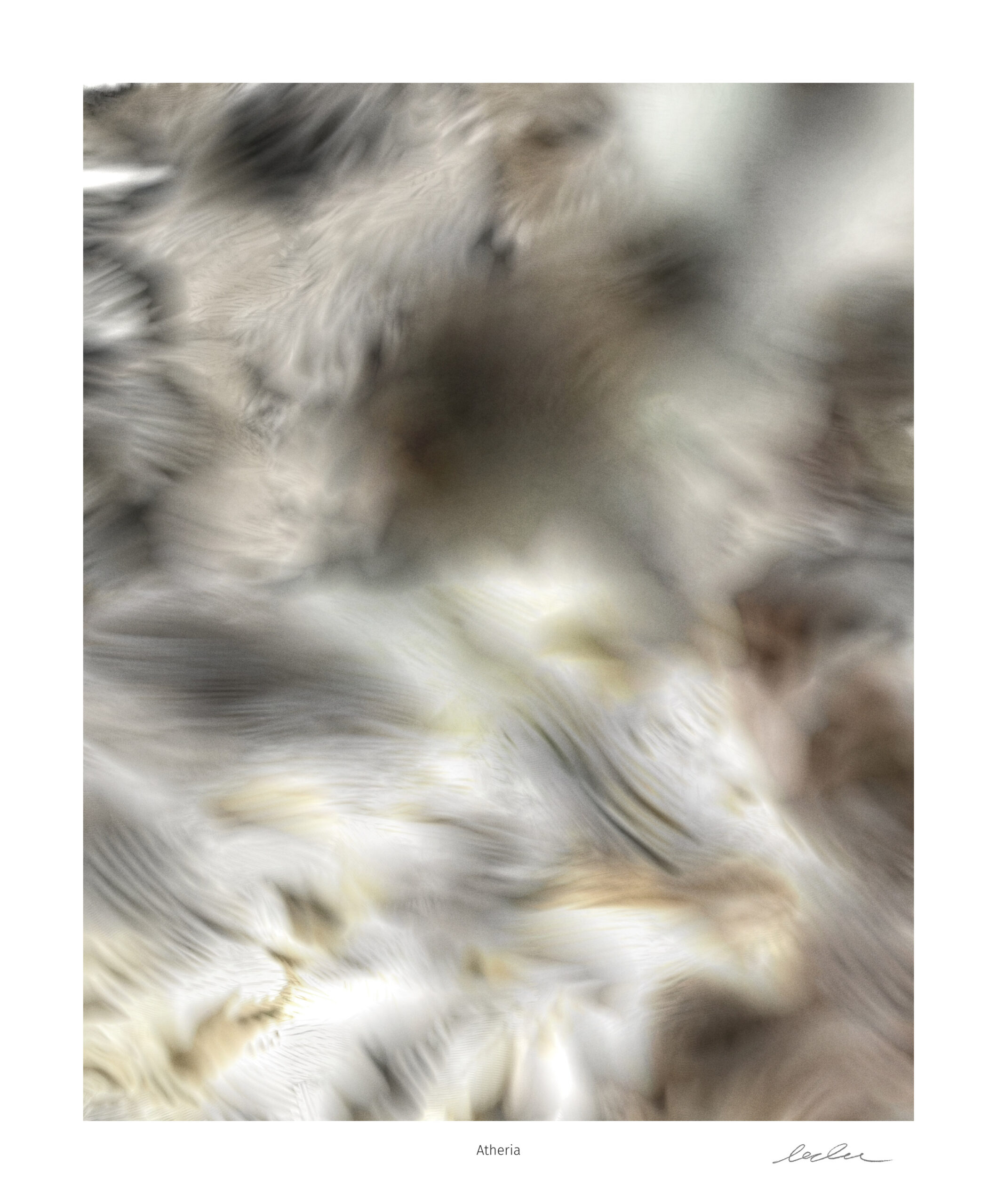 Atheria abstract digital artwork by Denis Leclerc from the Siren Cycle, showing swirling lines forming a vortex and dissolving the siren into atmospheric motion