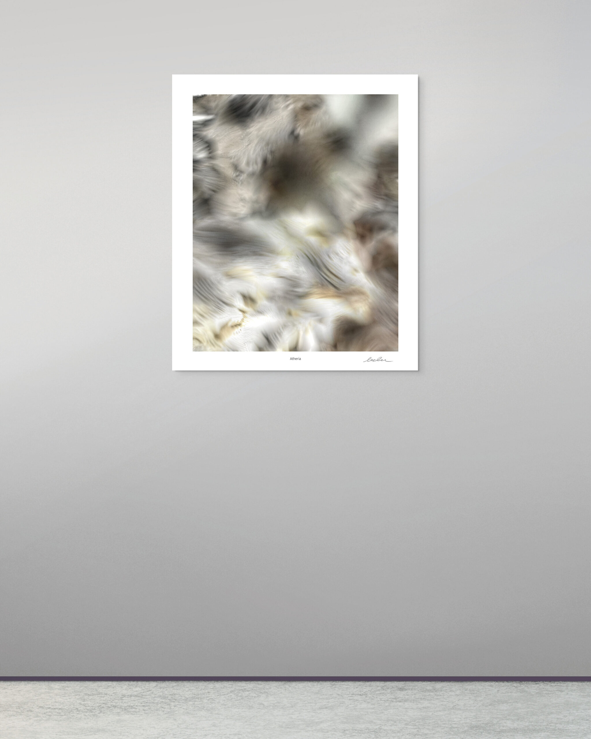 Atheria abstract digital art print by Denis Leclerc displayed in a minimal interior wall simulation