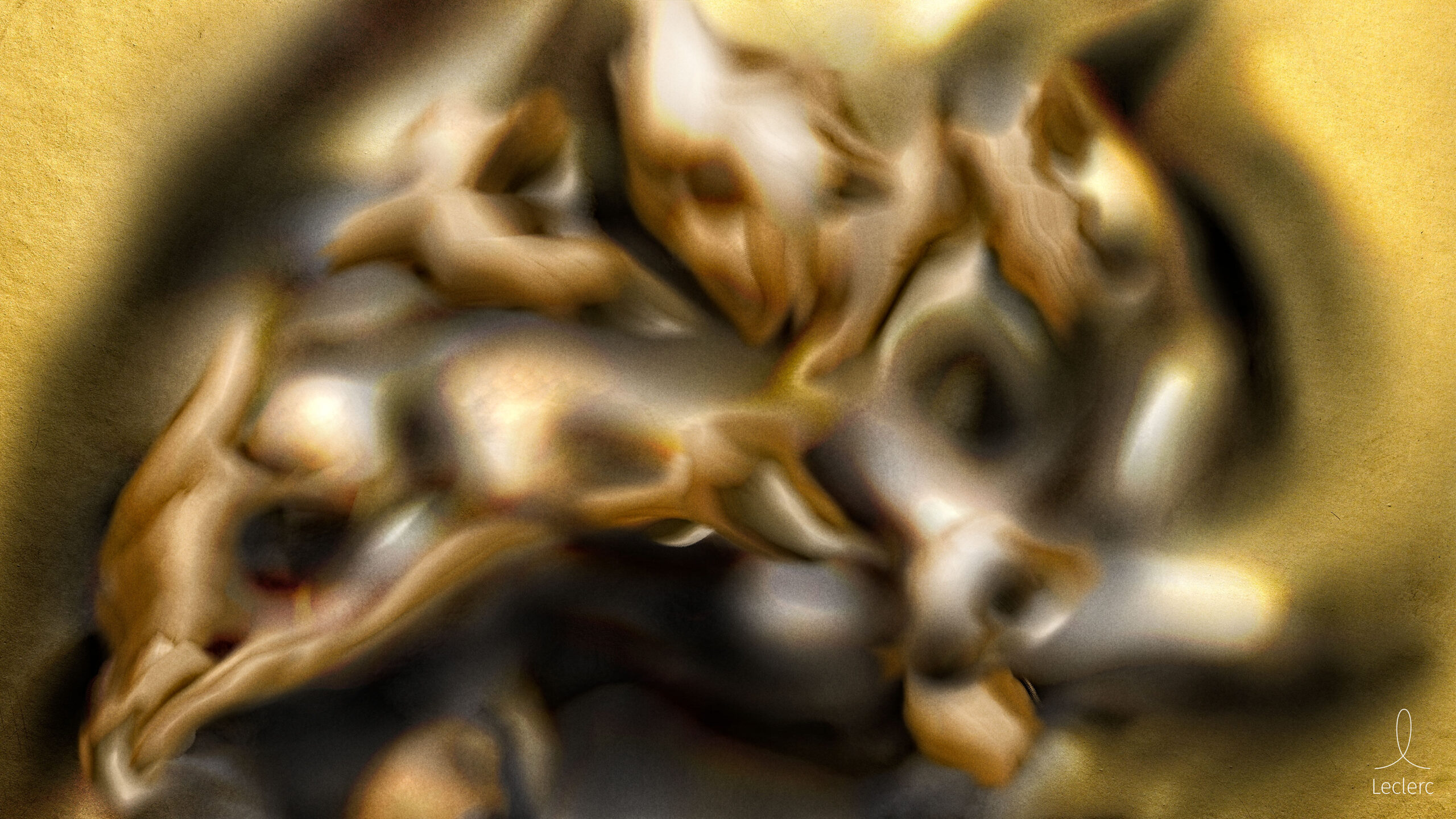 Abstract digital artwork with golden tones and soft organic textures – Digital Fragments 395 by Denis Leclerc, part of the Golden Rule Series