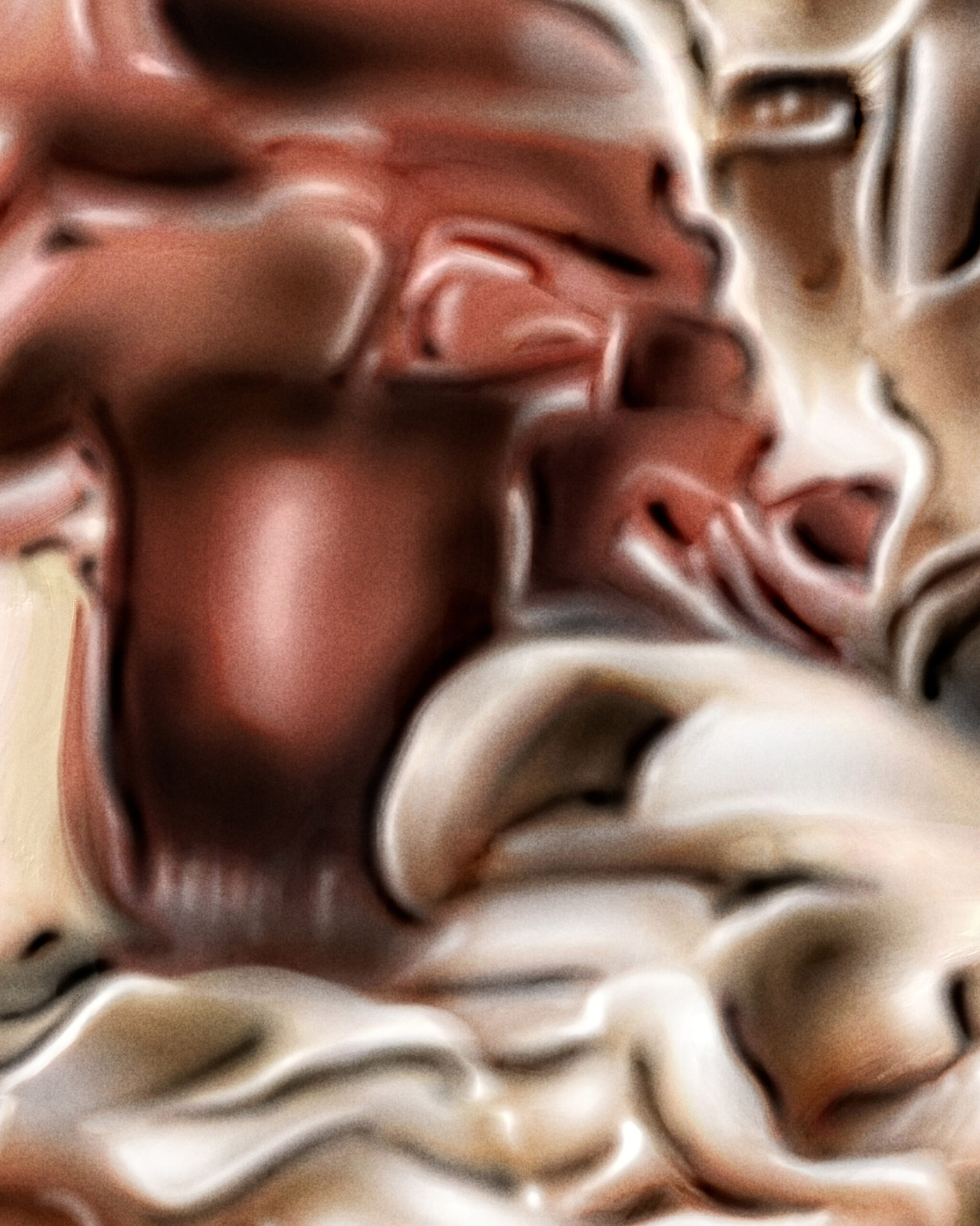 Close-up detail of Digital Fragments 413 by Denis Leclerc – abstract digital artwork showing textured organic forms with light and shadow.