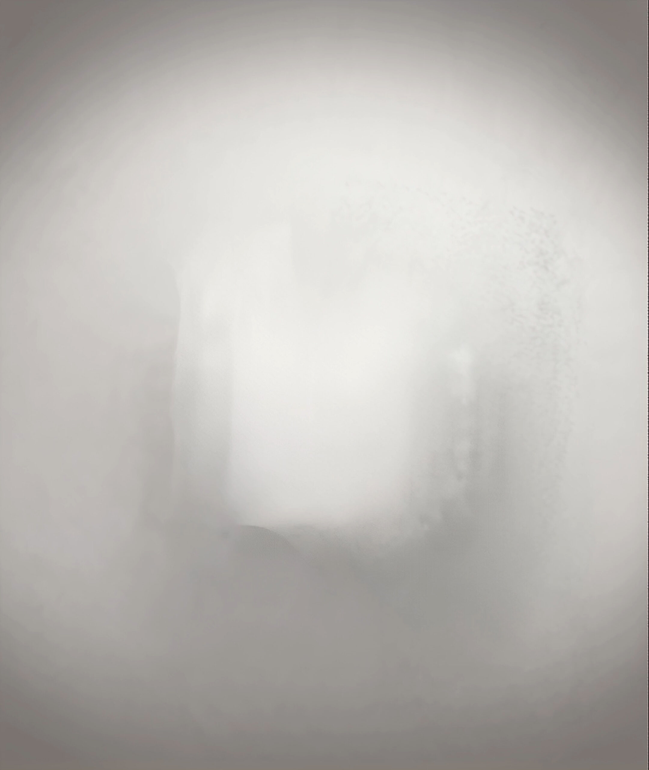 Still image from the animation Echoe Residue, showing a blurred, soft-centered grayscale form suggesting motion and erasure.