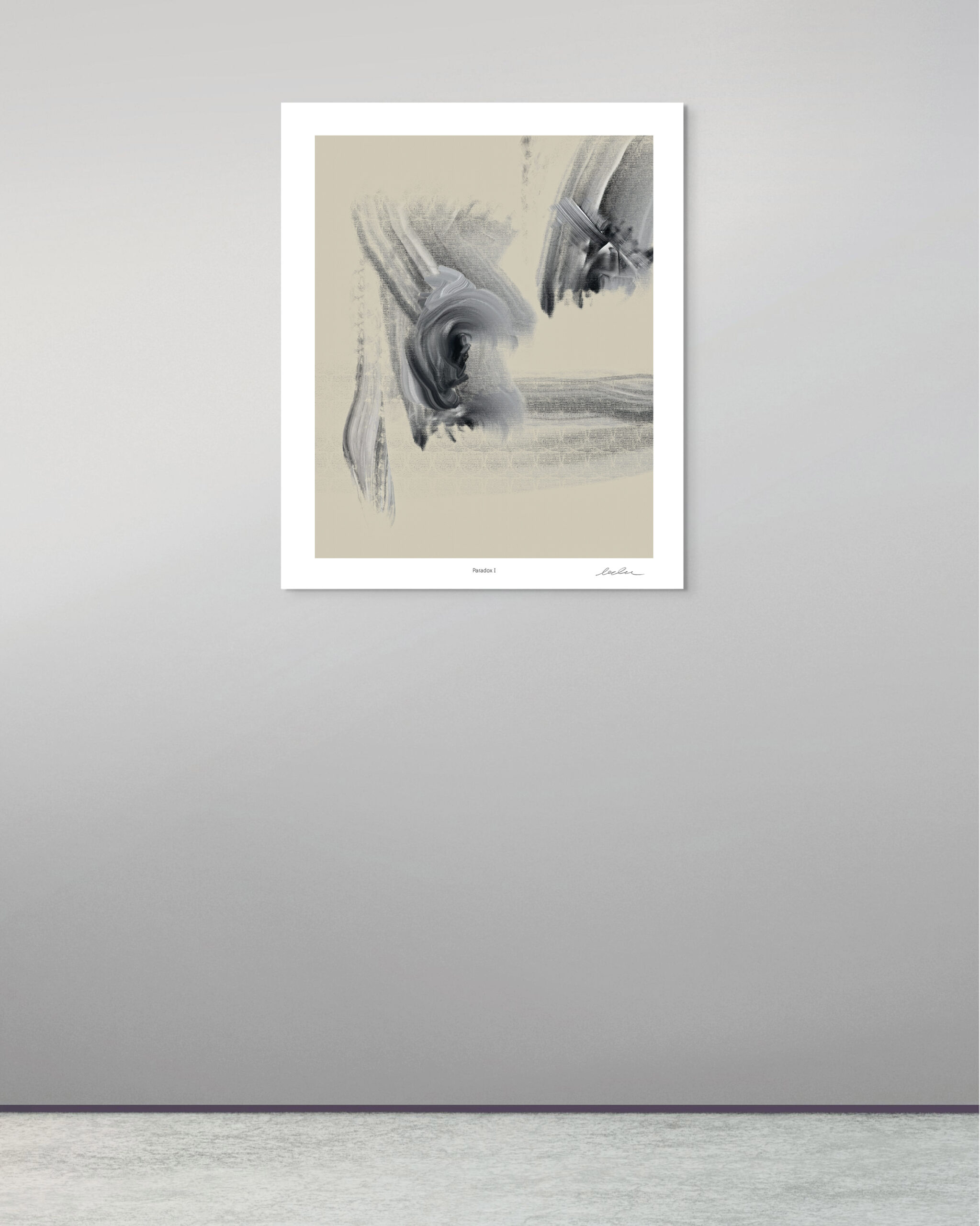 Paradox Ma I abstract digital artwork by Denis Leclerc displayed in interior setting, limited edition giclée print on Hahnemühle Photo Rag paper