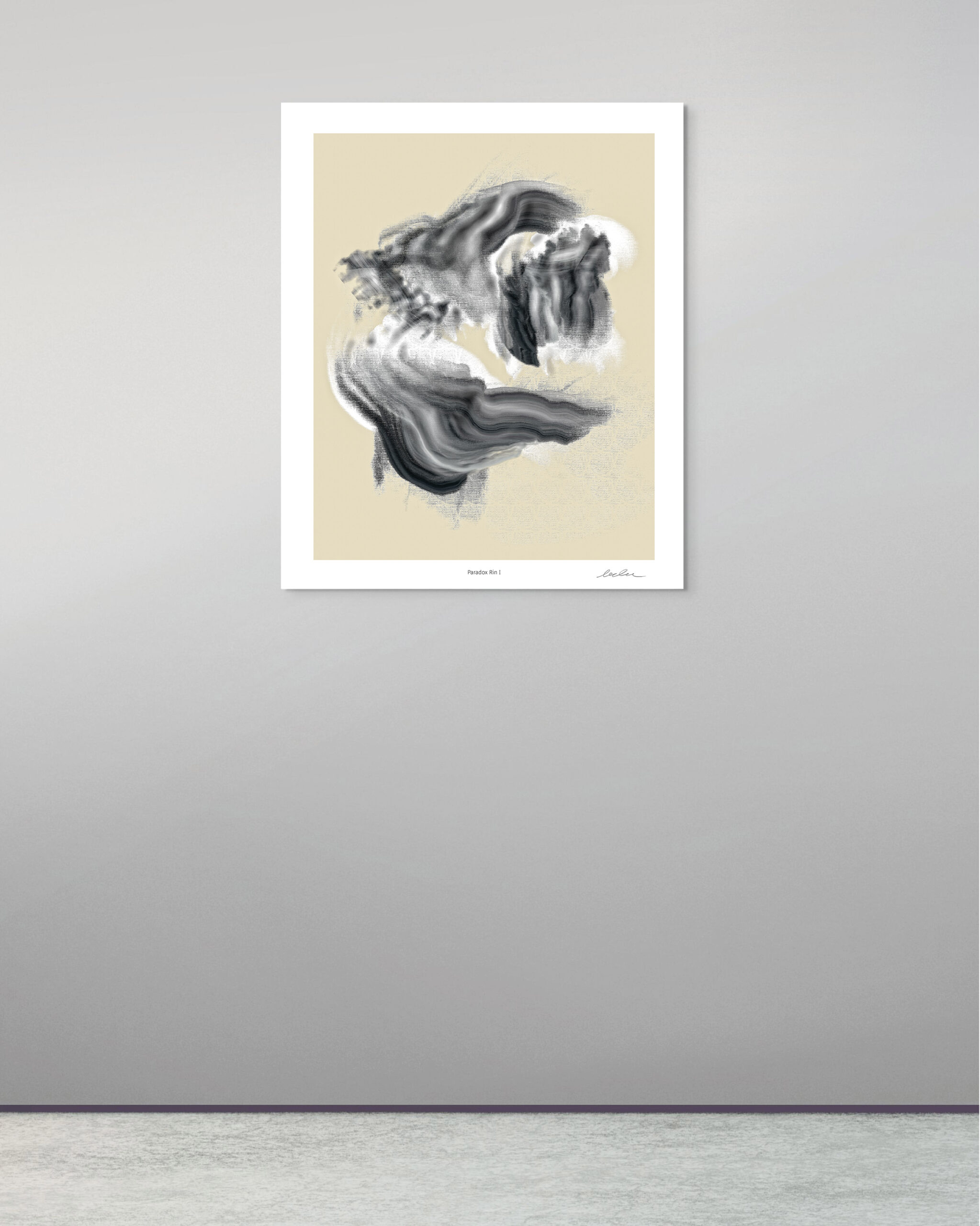 Paradox Rin I artwork displayed in a minimalist interior setting showing how the abstract composition integrates into a living space