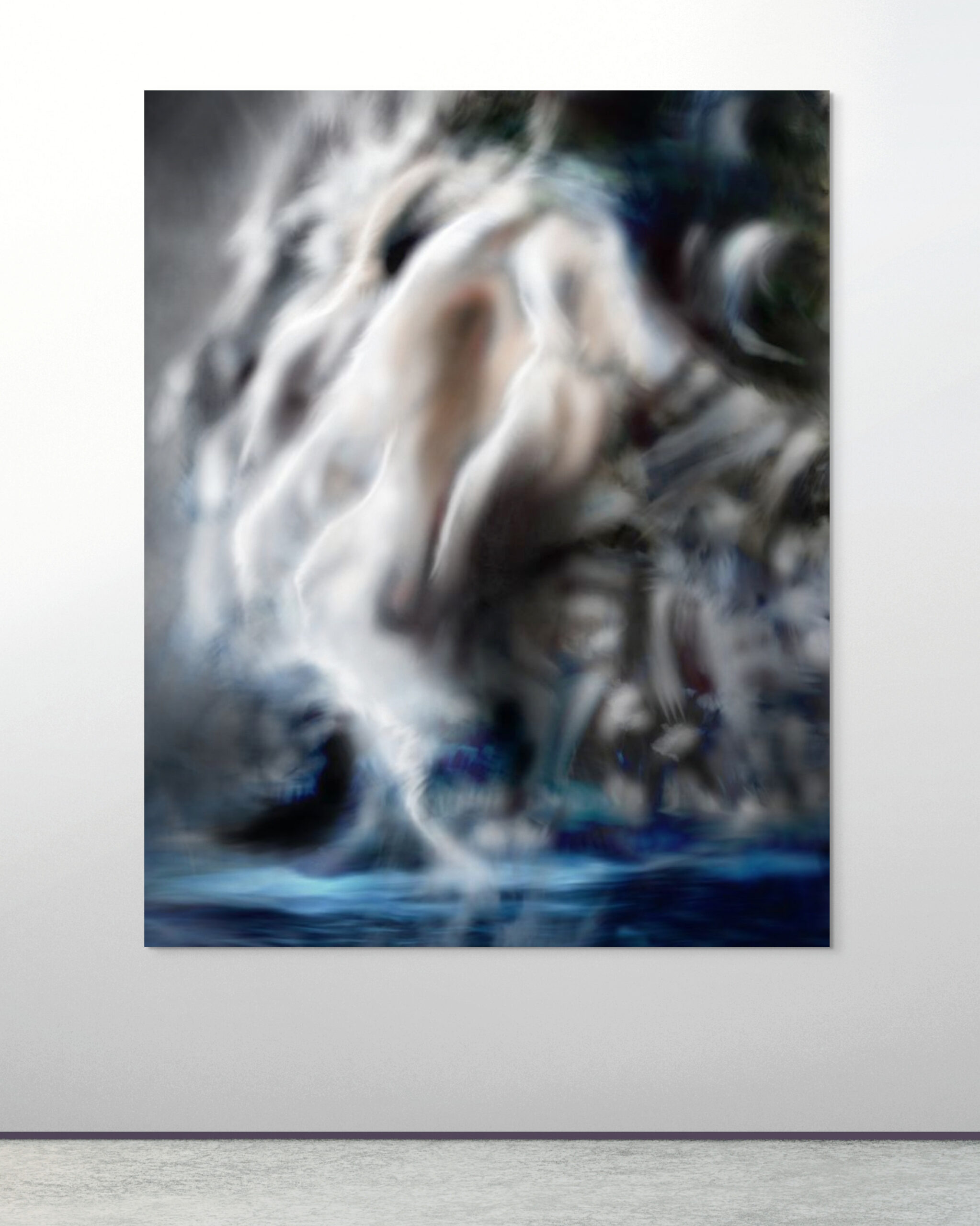 Abstract depiction of Parthenope as an avian siren dissolving into light, feathers, and sea mist — part of the Siren Digital Art Series.