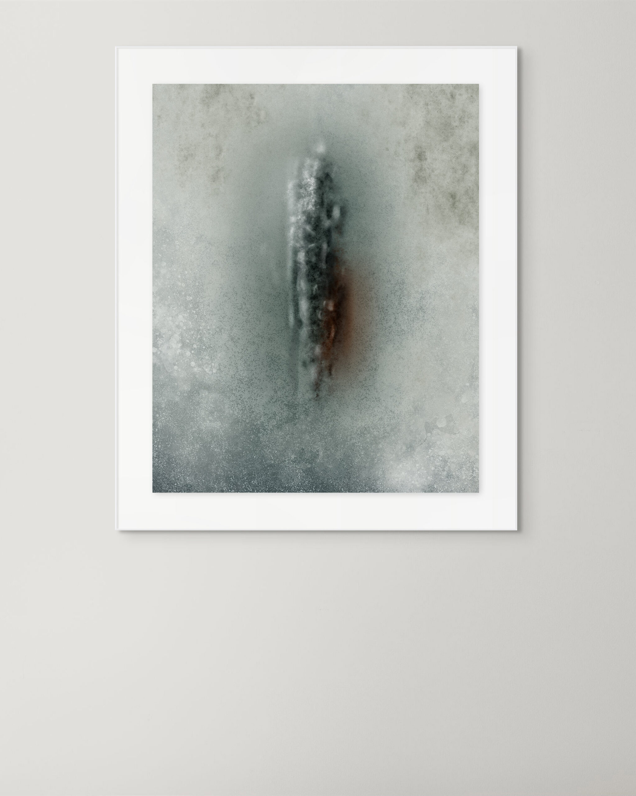 Standing Memory by Denis Leclerc displayed in a contemporary interior, framed and hung on a light-colored wall.