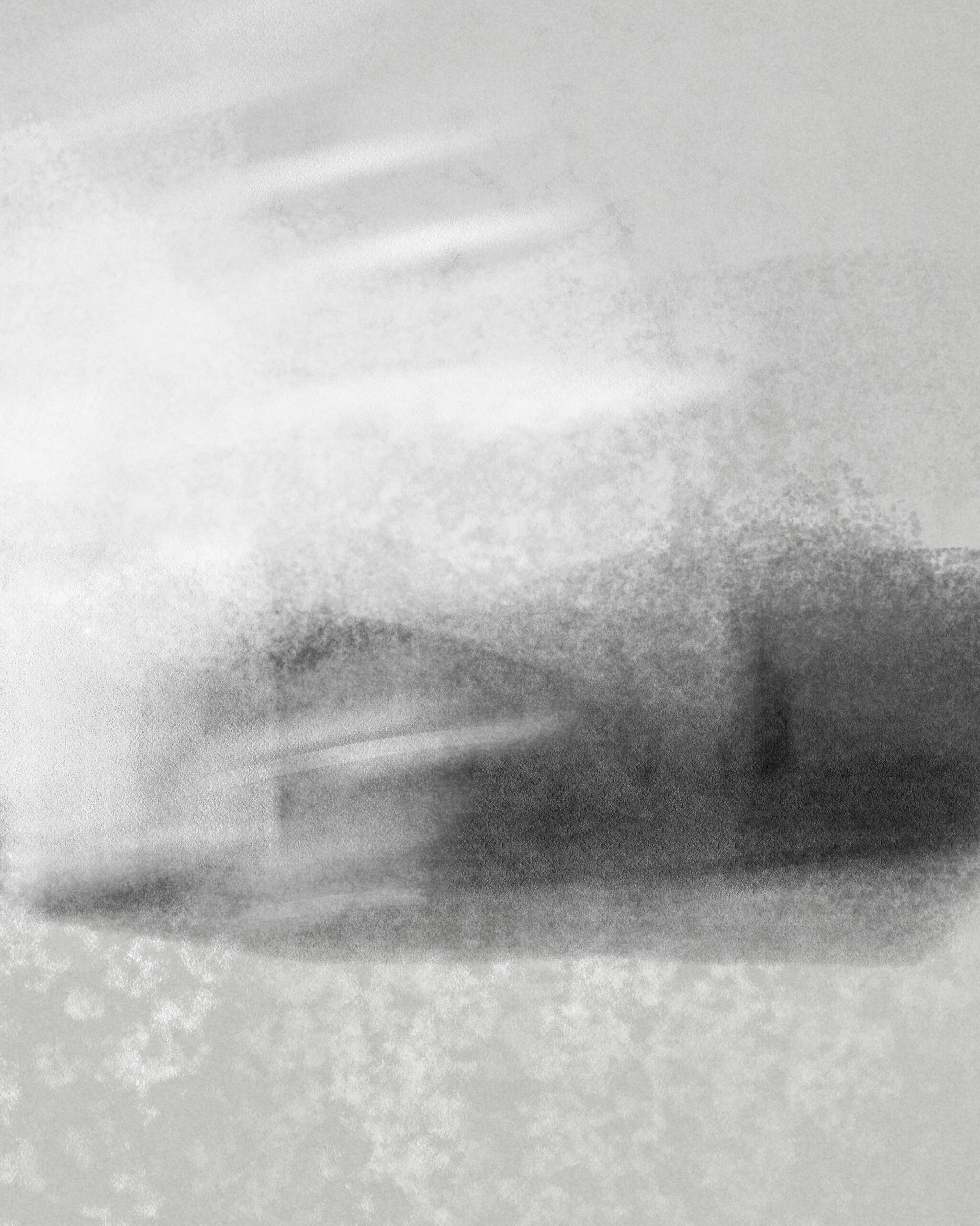 Close-up of Threshold by Denis Leclerc, showing the soft granular texture and blurred motion in the grayscale composition.